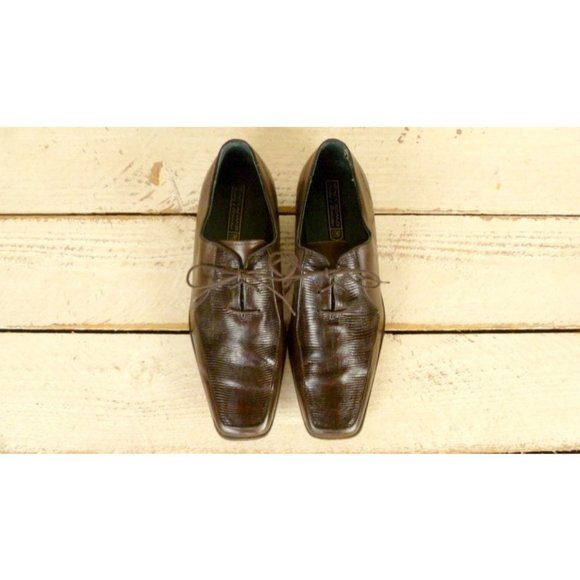 Mens bark brown leather crocodile embossed Stacy Adams oxford shoes/11.5 main image 4